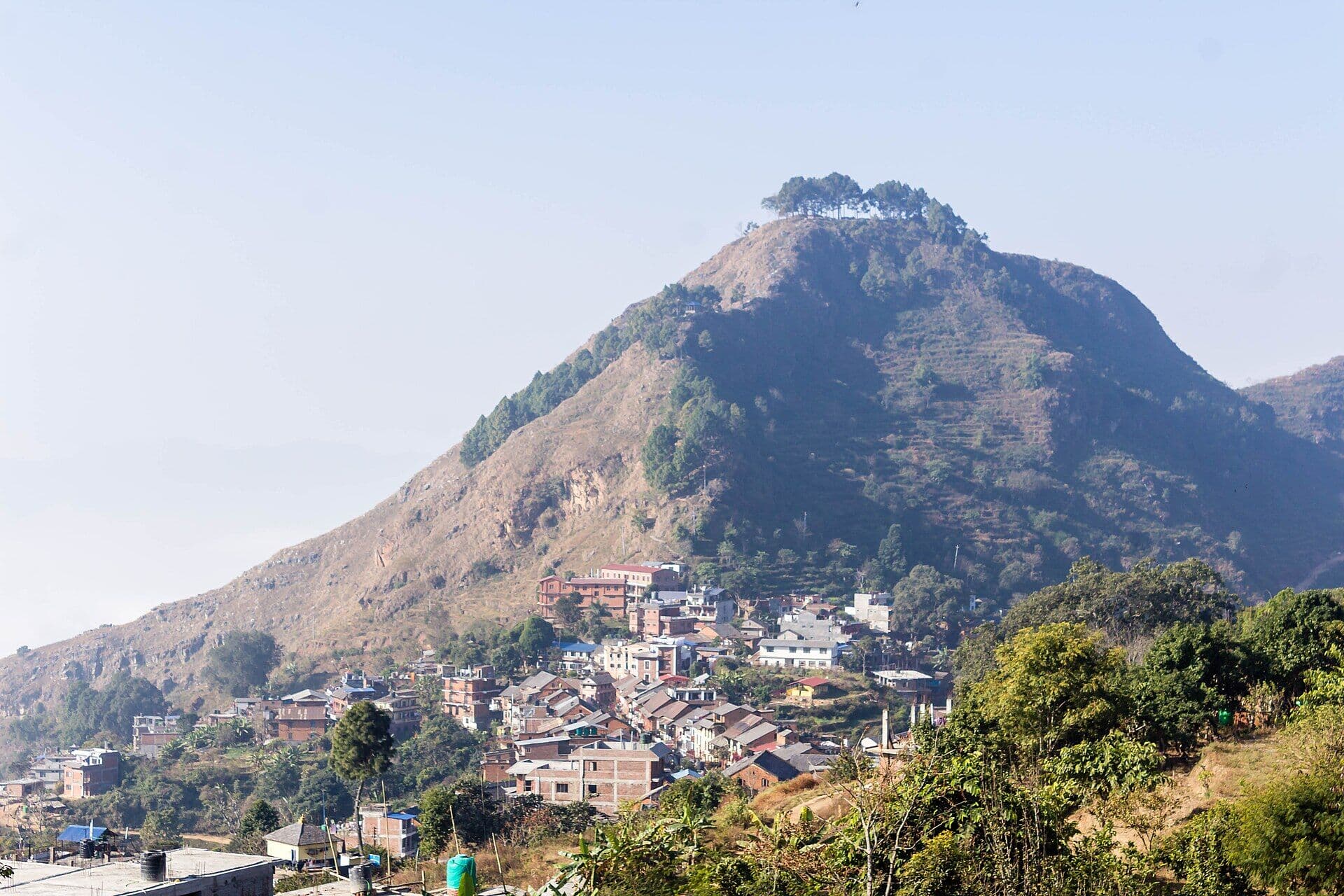 Bandipur town on its ridge below Gurungche Hill